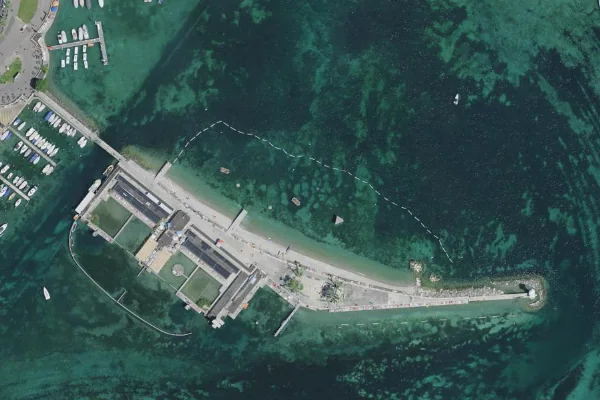 Luftbild des Kartenstandorts von Bains des Pâquis in Genf