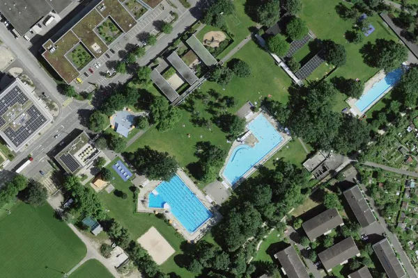 Luftbild des Kartenstandorts von Gartenbad Bachgraben in Basel