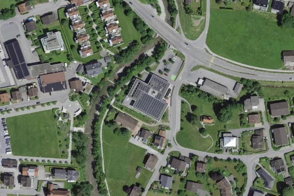 Luftbild des Kartenstandorts von Hallenbad Appenzell in Appenzell