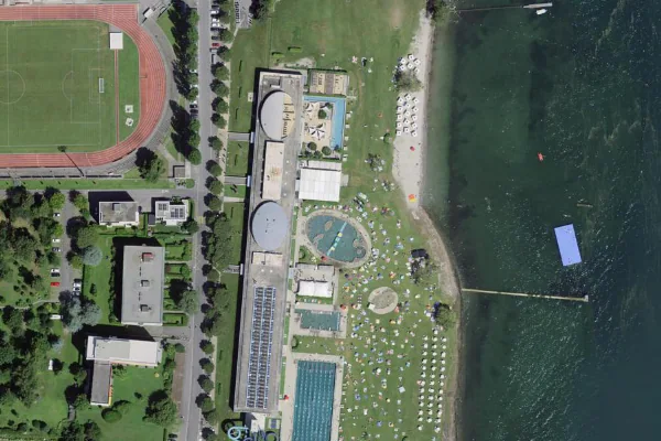 Luftbild des Kartenstandorts von Lido Locarno in Locarno