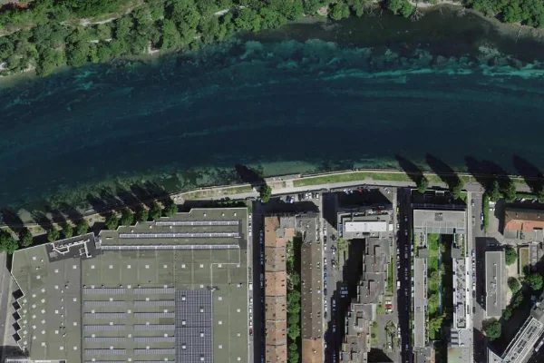 Luftbild des Kartenstandorts von Plage du Rhône in Genève