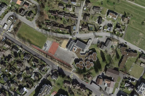 Luftbild des Kartenstandorts von Hallenbad Schlossächer in Obfelden