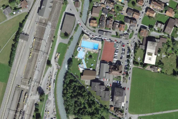 Luftbild des Kartenstandorts von Schwimmbad Kandersteg in Kandersteg