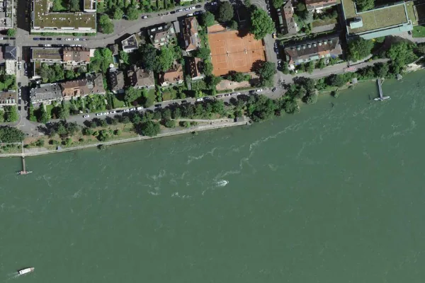 Luftbild des Kartenstandorts von Einstiegstelle Basler Rheinschwimmen in Basel