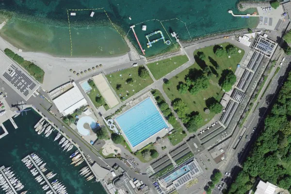 Luftbild des Kartenstandorts von Genève Plage in Cologny