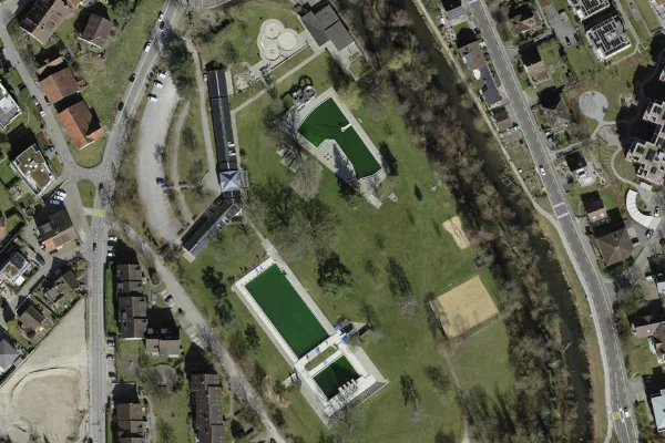 Luftbild des Kartenstandorts von Freibad Oberdorf in Dübendorf