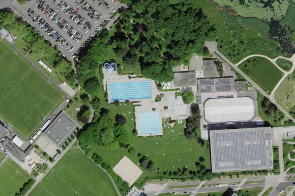 Luftbild des Kartenstandorts von Piscine des Vergers in Meyrin