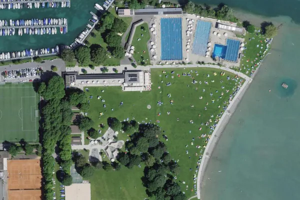 Luftbild des Kartenstandorts von Strandbad Thun in Thun