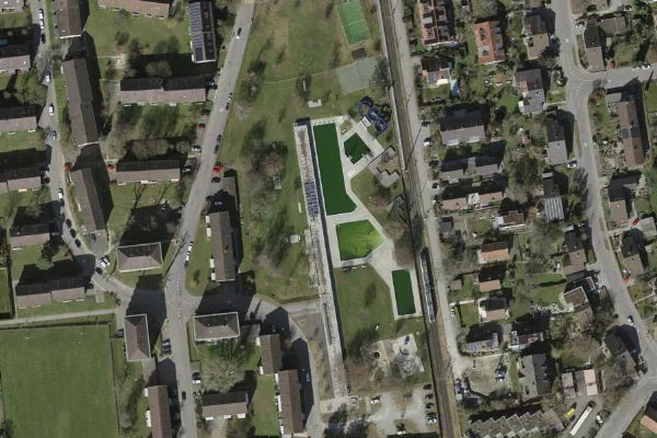 Luftbild des Kartenstandorts von Schwimmbad Oberwinterthur in Winterthur