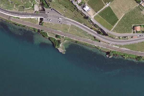Luftbild des Kartenstandorts von La Plage de Rivaz in Rivaz