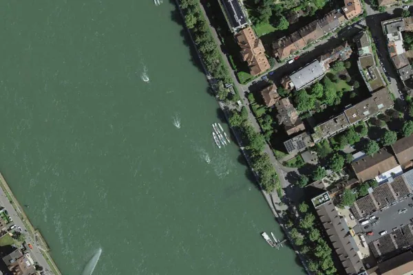 Luftbild des Kartenstandorts von Basler Rheinschwimmen in Basel
