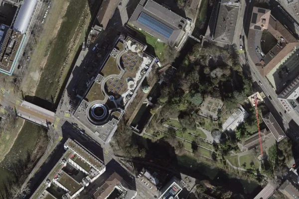 Luftbild des Kartenstandorts von Männerbad Schanzengraben in Zürich