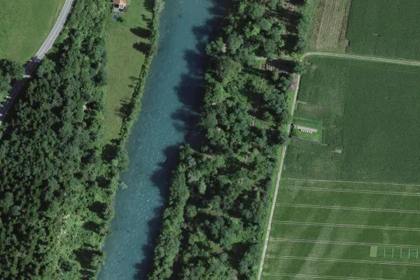 Luftbild des Kartenstandorts von Badestelle in Kiesen in Kiesen