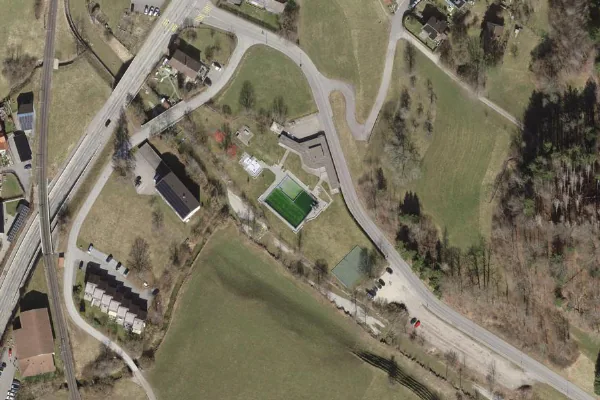 Luftbild des Kartenstandorts von Freibad Steg in Steg im Tösstal