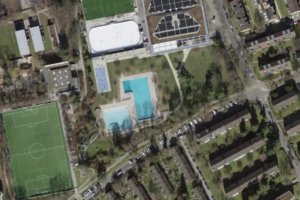 Luftbild des Kartenstandorts von Freibad Heuried in Zürich