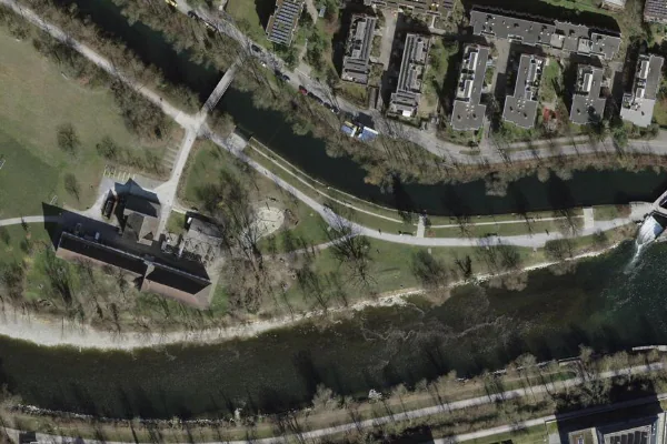 Luftbild des Kartenstandorts von Flussbad Au-Höngg in Zürich