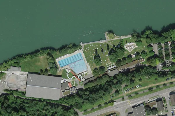 Luftbild des Kartenstandorts von Strandbad Rheinfelden in Rheinfelden