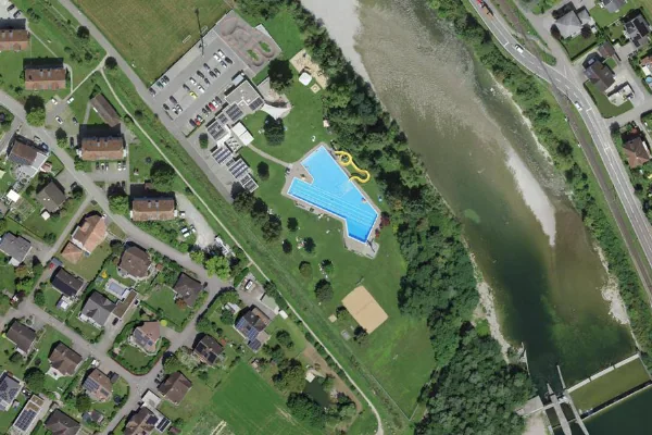 Luftbild des Kartenstandorts von Schwimmbad Thurfeld in Kradolf-Schönenberg