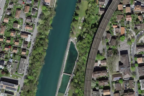 Luftbild des Kartenstandorts von Lorrainebad in Bern