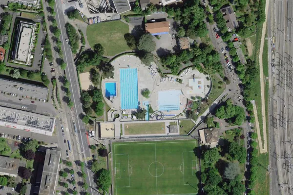 Luftbild des Kartenstandorts von Piscine de Marignac in Lancy