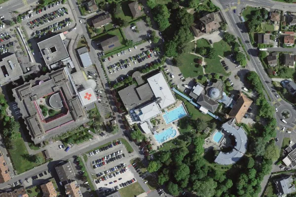 Luftbild des Kartenstandorts von Thermalzentrum von Yverdon-les-Bains in Yverdon-les-Bains