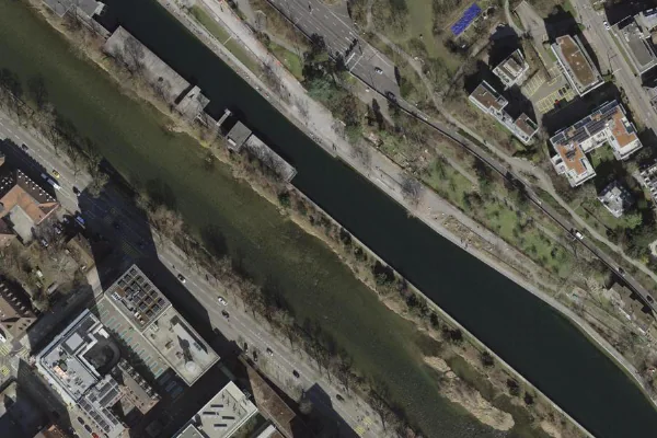 Luftbild des Kartenstandorts von Flussbad Oberer Letten in Zürich