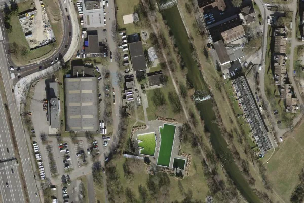 Luftbild des Kartenstandorts von Schwimmbad Auwiesen-Töss in Winterthur