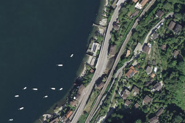 Luftbild des Kartenstandorts von Strandbad in Gambarogno in Gambarogno