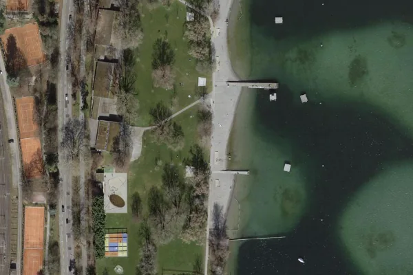 Luftbild des Kartenstandorts von Strandbad Mythenquai in Zürich