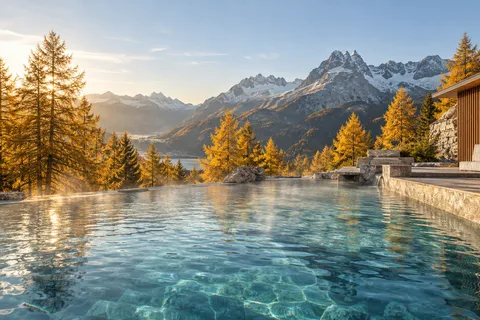 Warmes Becken in einer grünen Landschaft – illustratives Motiv